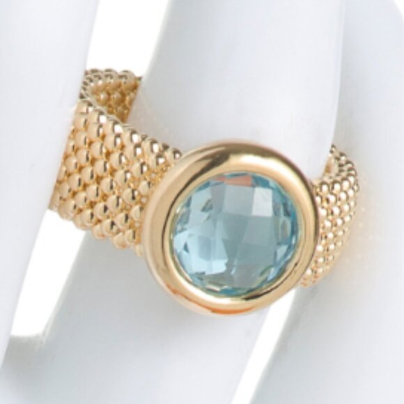 MILOR GOLD Made In Italy 14kt Gold Mesh Blue Topaz Ring - Picture 3 of 3